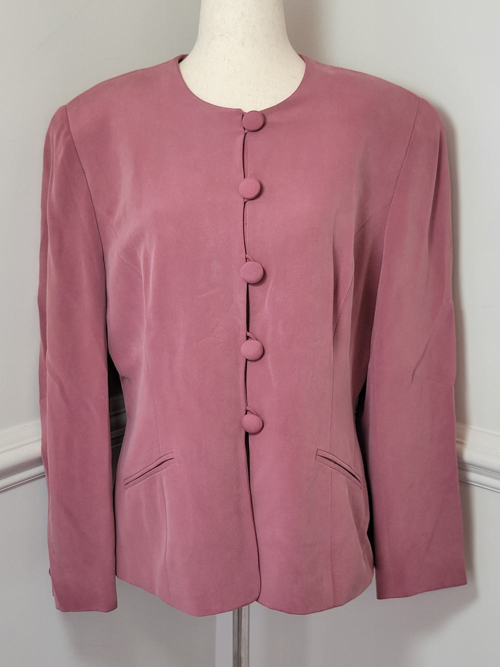Jones New York 100% Silk Pink Collarless Blazer 14P Ladylike Corporatecore